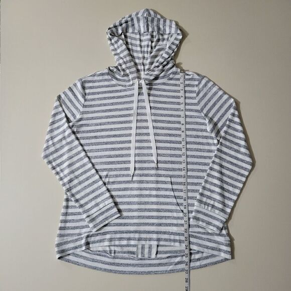 Market & Spruce Perine Pocket Gray Stripe Hooded Long Sleeve Pullover Top - Picture 8 of 15
